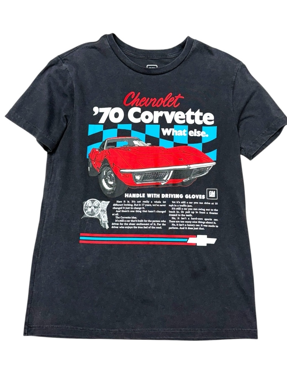 Chevrolet Corvette Graphic Tee Gray GM, Retro Muscle Car Graphic Tee, Size Small
